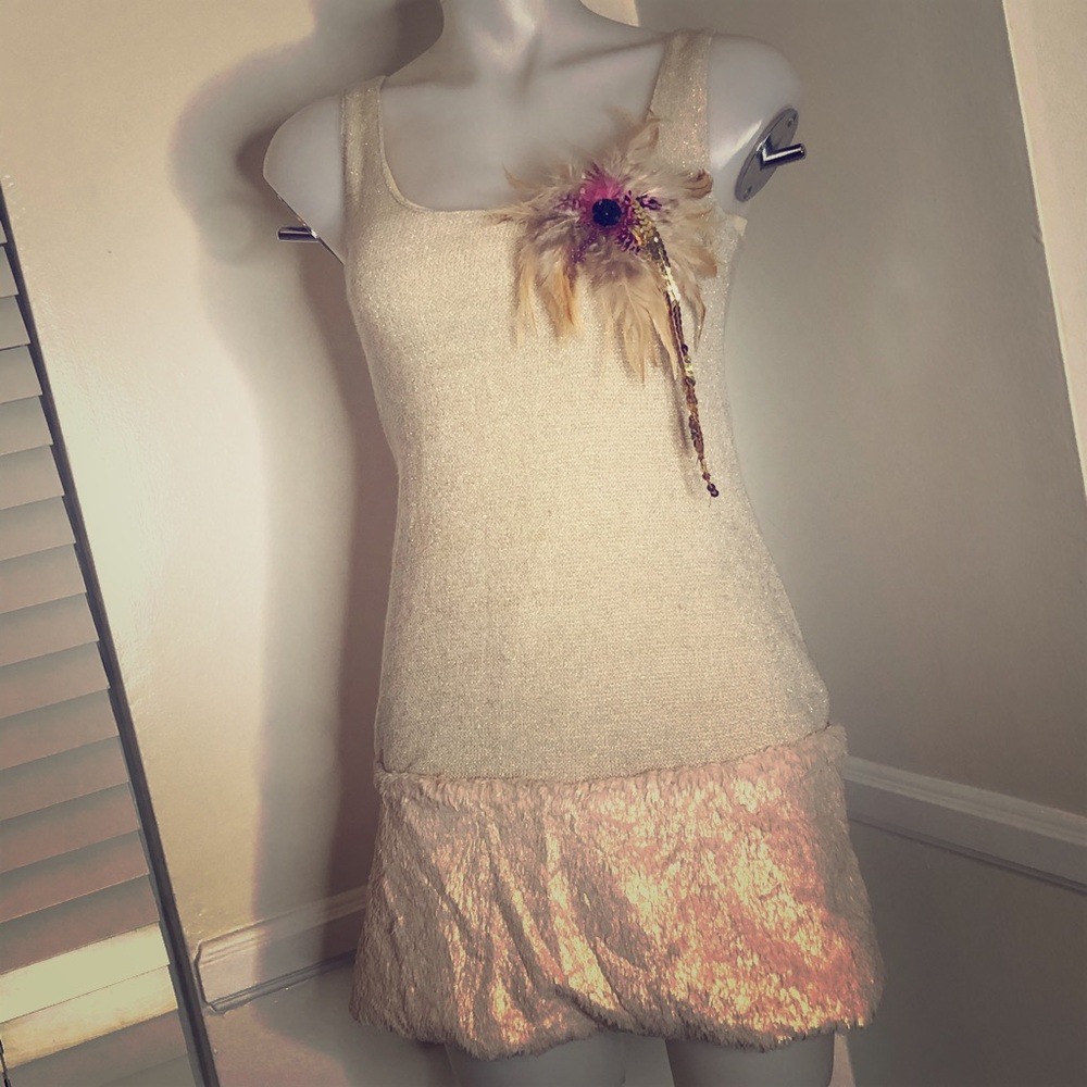 Japan Avant Garde Gold Mini Dress Feather Brooch